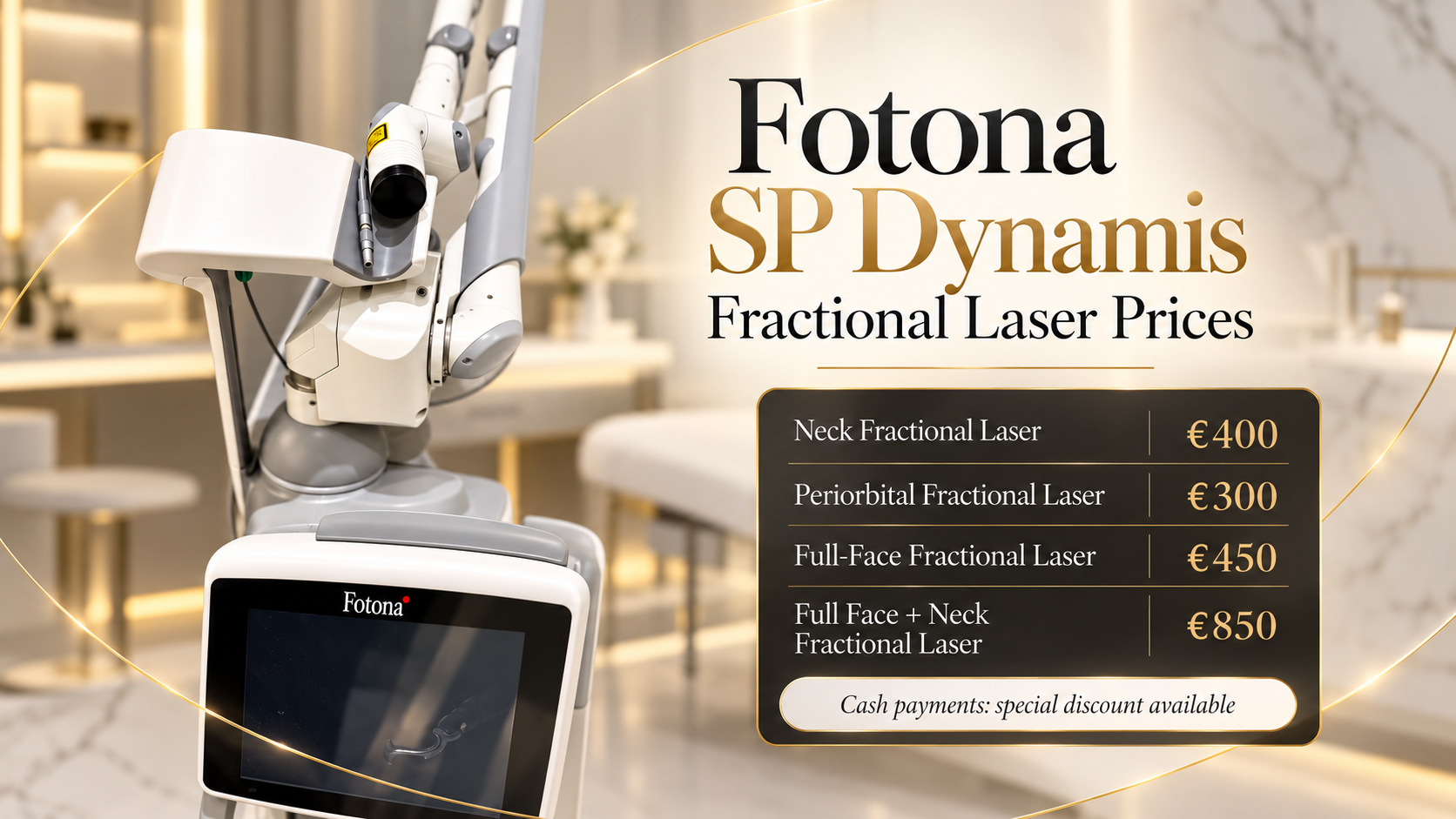 Fotona SP Dynamis fractional laser prices in Istanbul for neck, periorbital, full face and face plus neck treatments
