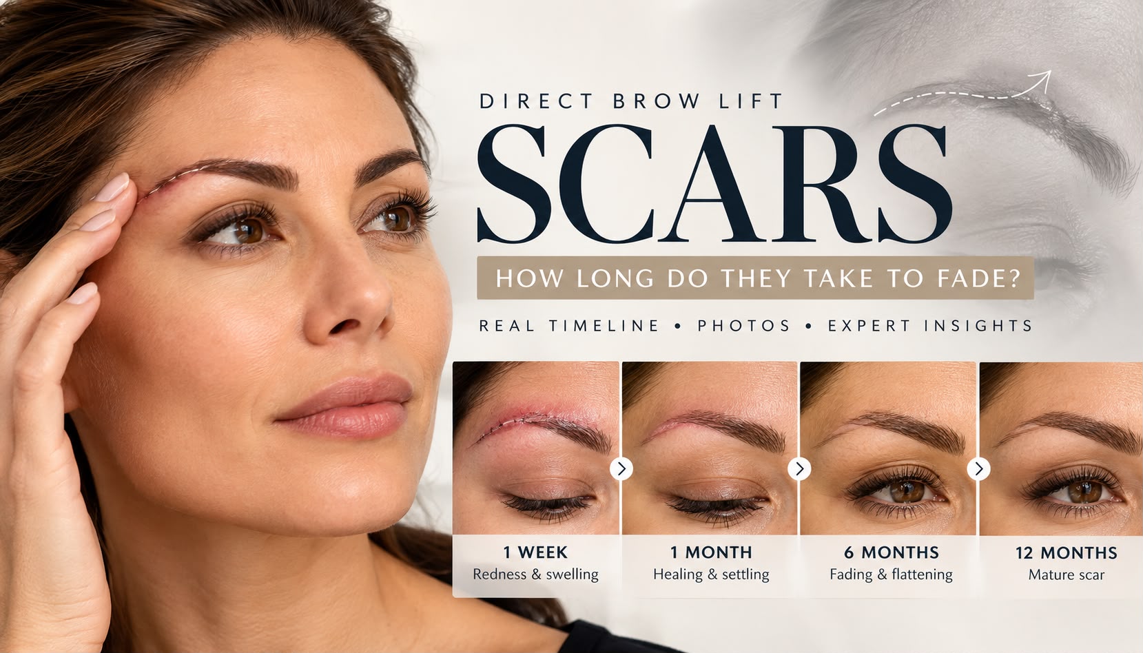 Direct brow lift scars healing timeline from 1 week to 12 months